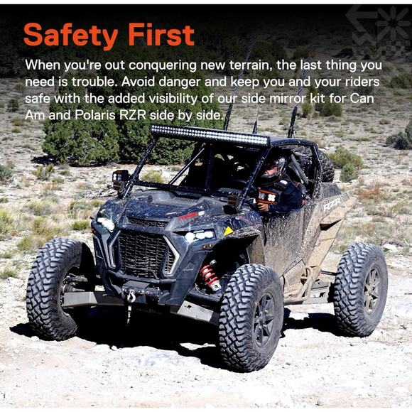 UTV Side Mirrors w/ Amber Turn Signals & LED Pods – Fits RZR Ranger Can-Am - Picture 6 of 8